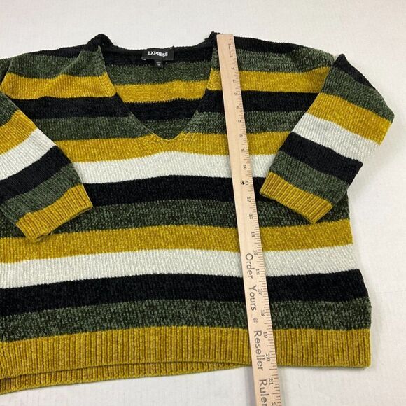 Express Womens Cozy Sweater Striped V-Neck Knit Stretch Pullover 3/4 Sleeve XS - Picture 5 of 11